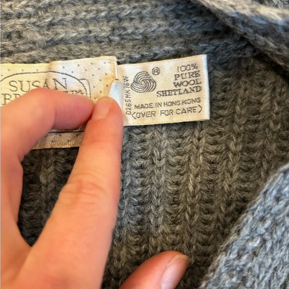 Susan Bristol Wool Cardigan Blazer women M grey Chunky Knit Grandpacore Academia - Picture 7 of 11